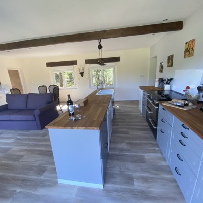 Interior of the gite kitchen from the patio door